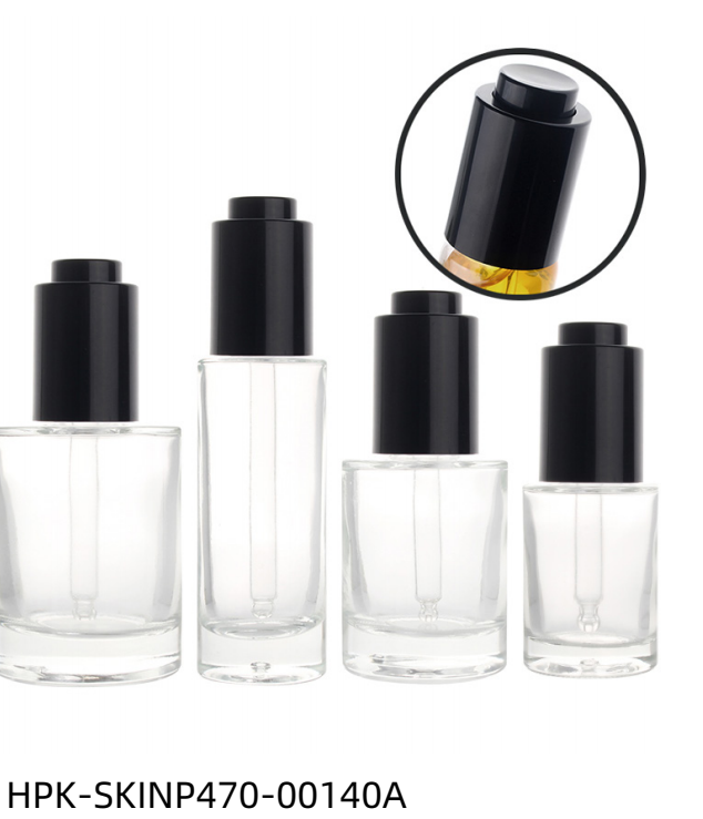 Thick Base Glass Bottle with Black Push-button Pipette Cap